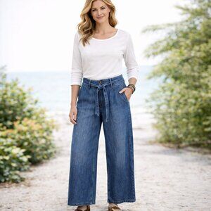 Boden Blue Wide-Leg Tie-Waist Jeans